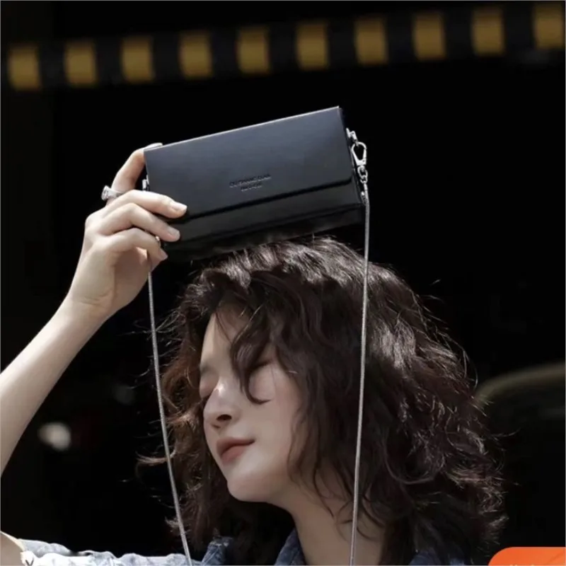 Black Minimalist Design Small Square Bag Women Chain Box Leather Shoulder Bags Ladies Fashion Letter Print Luxury Crossbody Bag