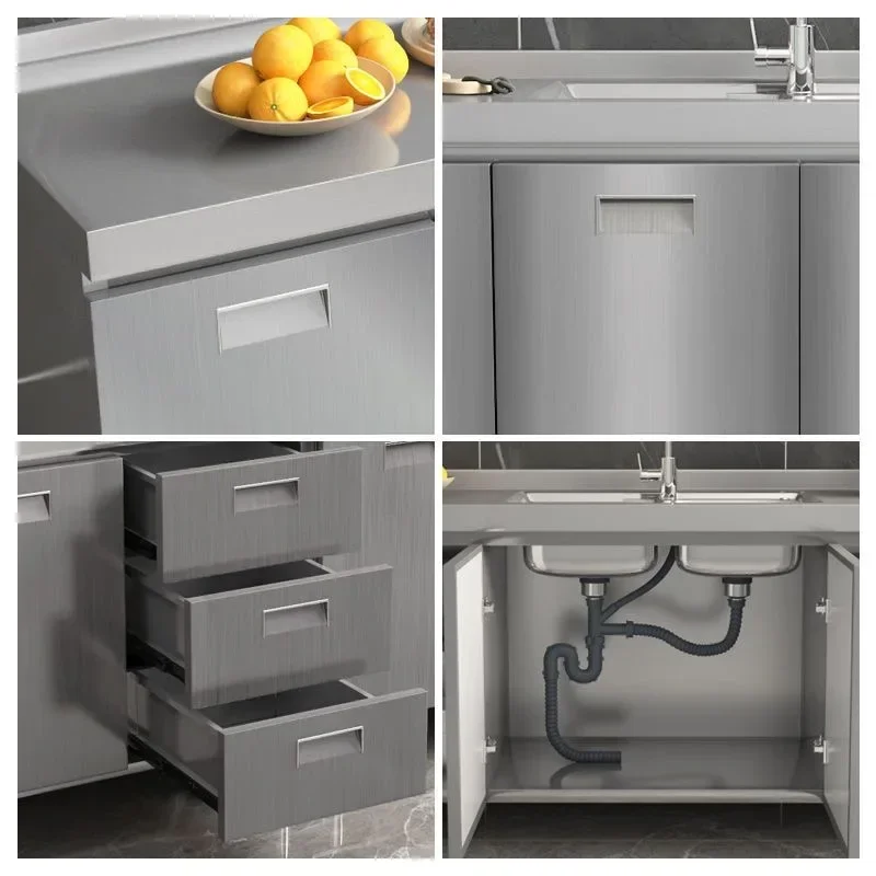 304 Stainless Steel Sideboard Kitchen Multi-door Cabinet Cupboard Dining Room Locke Kitchen Storage Adjustable Shelf Cabinet