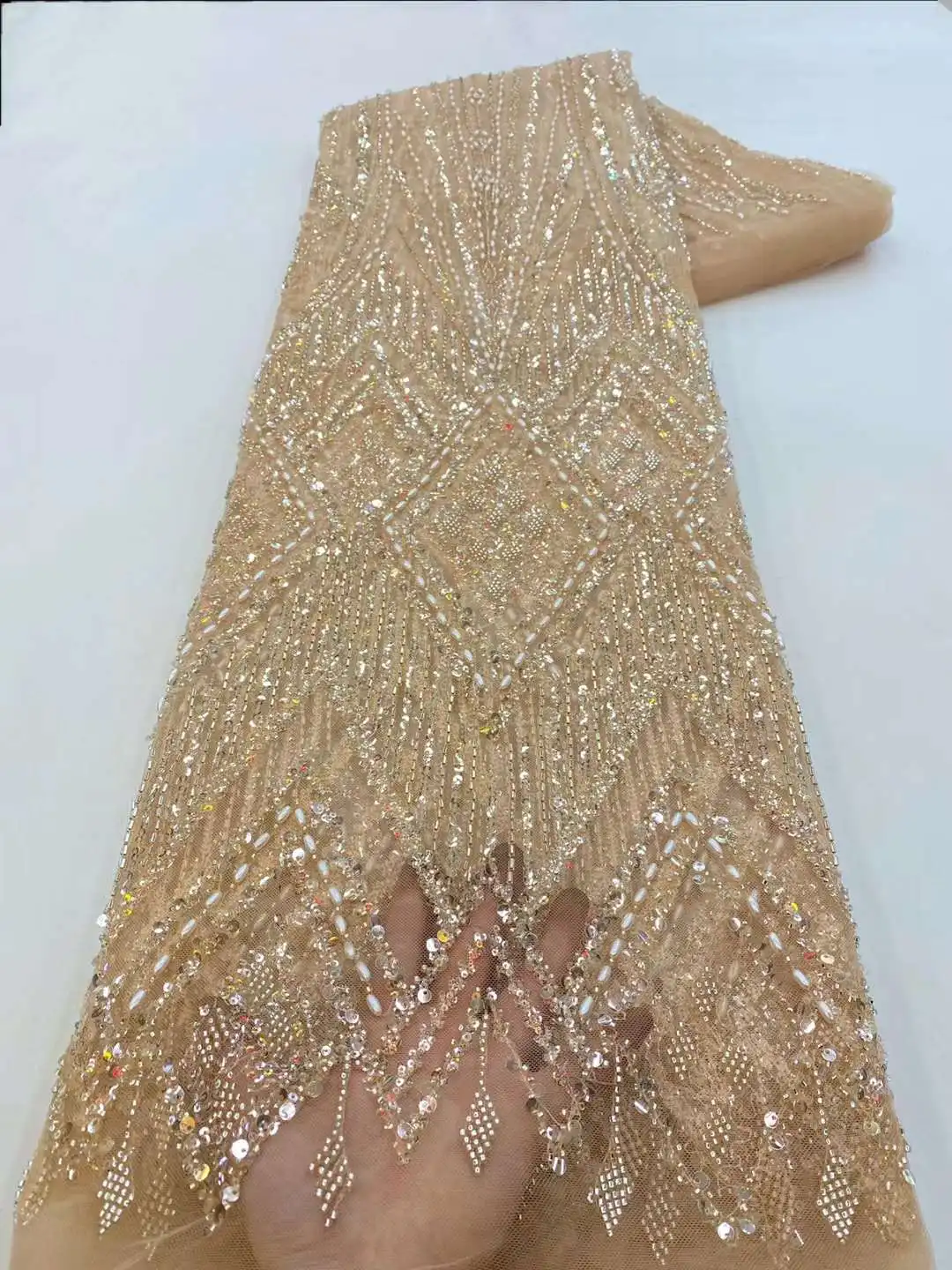 New arrival Hand-Made African 3D Lace Fabric 2022 High Quality French Tulle Net Special Sequins Beads For Nigeria Wedding