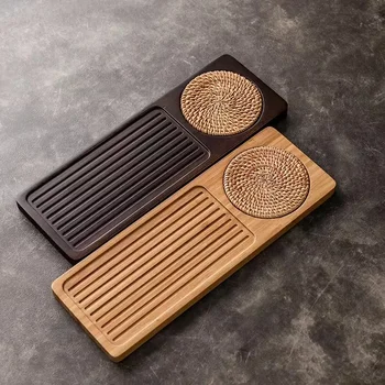 Vassoio da tè in legno massello di bambù Tappetino in rattan portatile Piatto da portata rettangolare Piatto portaoggetti per accessori piatti da tè dell'hotel Piattino 1