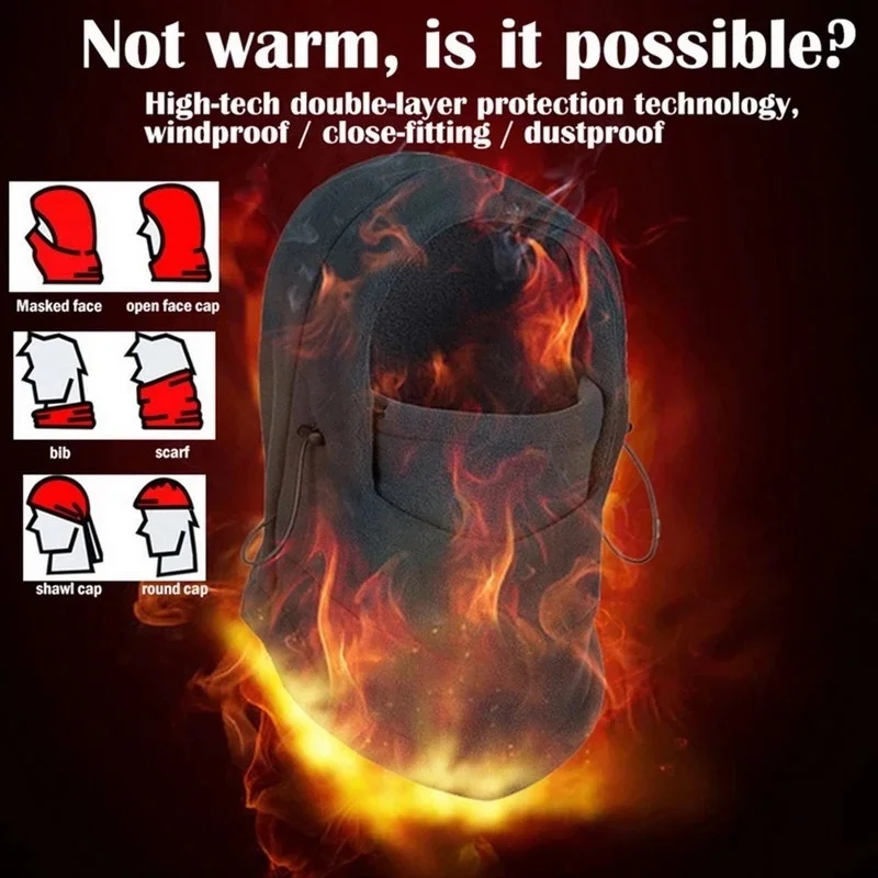 Winter Accessories Unisex Women Men Polar Fleece Hood Hat Casual Beanie Ski Snow Cap Snood Scarf Warmer Thermal