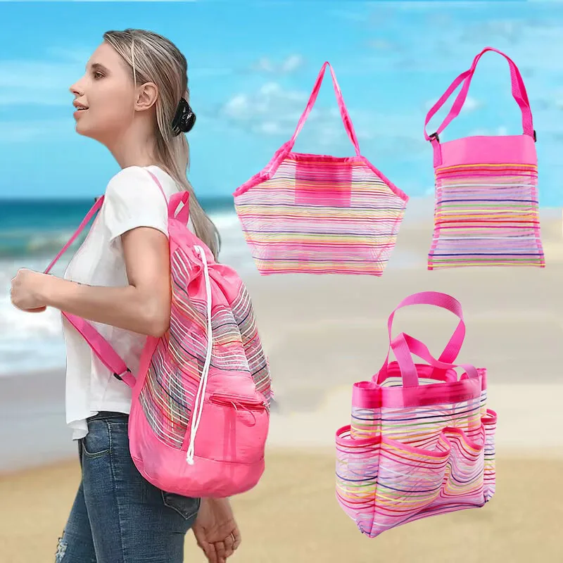 

Outdoor Beach Mesh Bag Children Sand Away Foldable Portable Kids Beach Toys Clothes Bags Toy Storage Sundries Organiser Bags