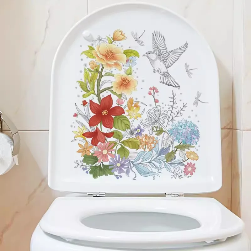 Pastoral Flowers And Plants Wall Sticker Bathroom Toilet Decor Decals Living Room Cabinet Home Decoration C209#