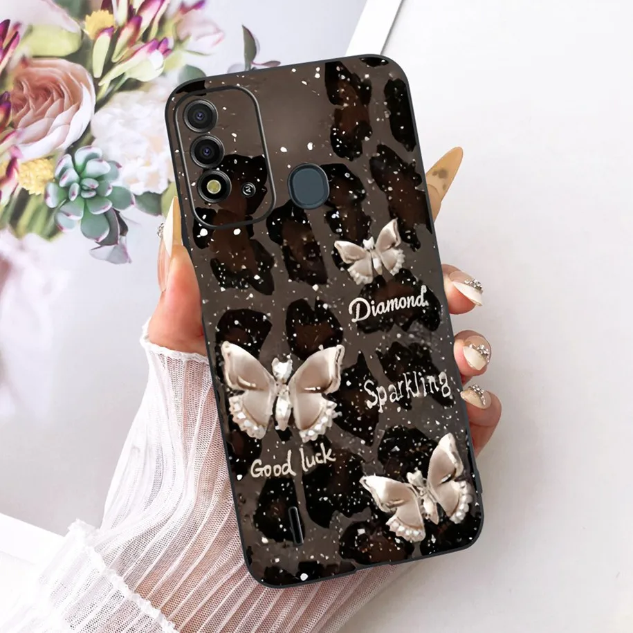 Elegant Flower & Butterfly Soft Black Silicone Phone Case