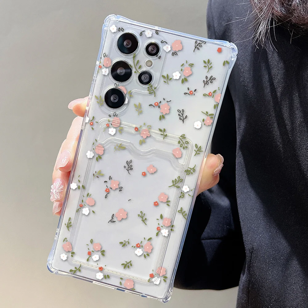 Floral Card Holder Soft TPU Phone Case Cover