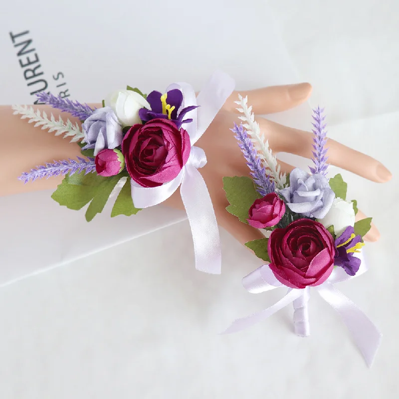 

Boutonniere and Wrist Corsage European style wedding bridegroom, bride, best man, bridesmaid, parents, wedding banquet, friends,