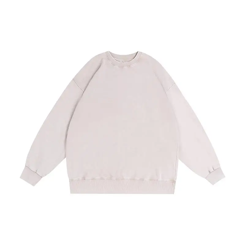 Oversize Top High Street Retro Solid Color Worn Looking Washed-out Men's and Women's Hip Hop Loose American round Neck Sweater