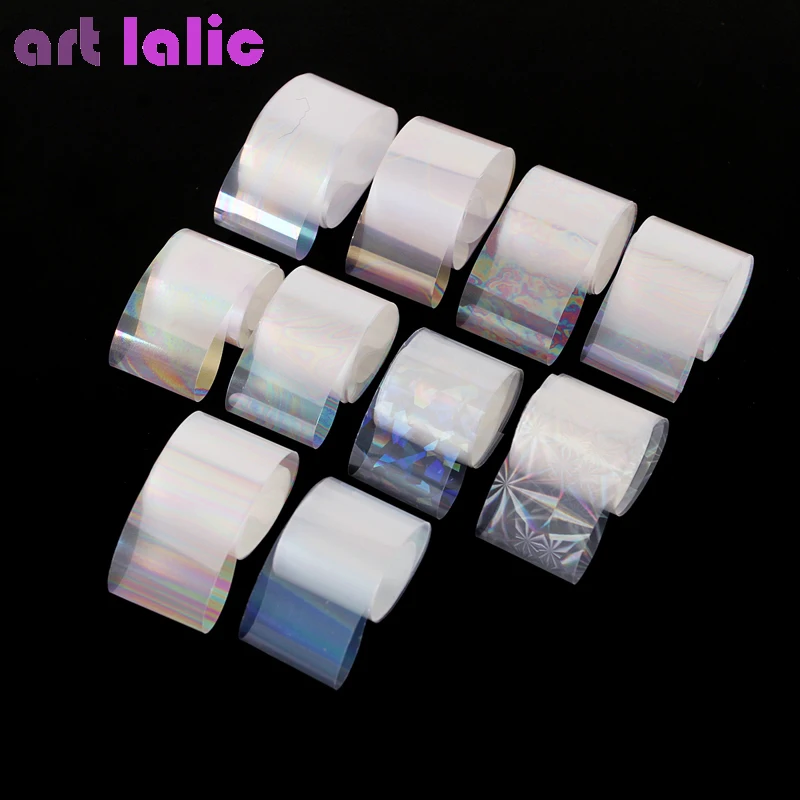 Holographic Nail Foil Set 10 Rolls / Box 2.5*100cm Gradient Transparent AB Color Transfer Sticker Manicure Nail Art Decals nail stickers nail art decoration nail decals