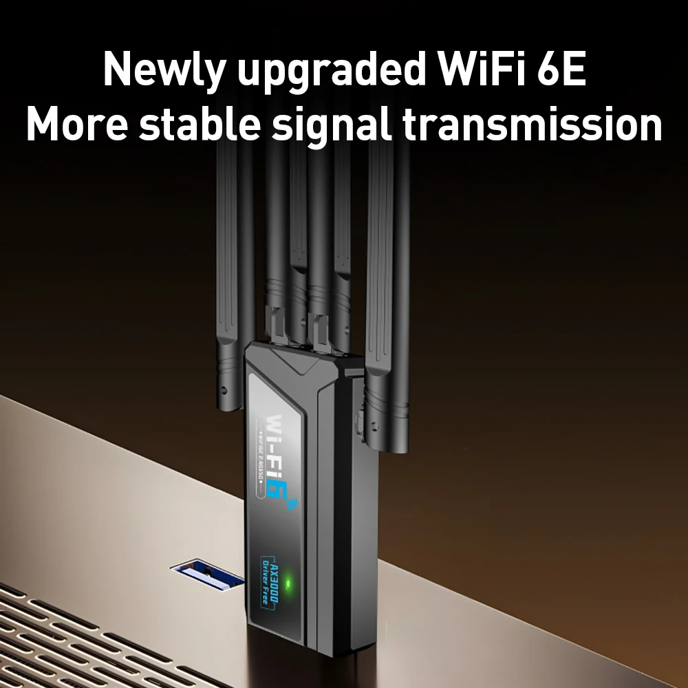 WALRAM WiFi 6E 무선 네트워크 카드 AX3000 USB 3.0 WiFi 어댑터 2.4G/5GHz 듀얼 밴드 리시버 동글 윈도우10/11 드라이버 프리