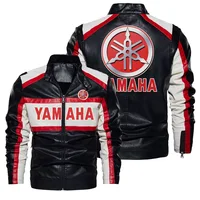 New Yamaha windproof motorcycle leather jacket with zipper style, featuring contrasting color elements, men's motorcycle jacket