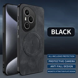 Luxury Leather Texture Wireless Charging Magnetic Phone Case - Shockproof Cover for HONOR 400 Pro (Black)