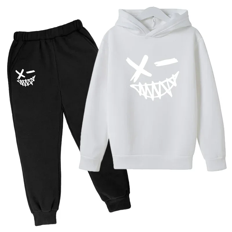 thumbnail image 1 of Sudadera con estampado de sonrisa malvada para niños, traje de 2 piezas para primavera y otoño de 2024, ropa para niños y niñas de 1 a 12 años, conjunto deportivo informal para niños, 1 of 5