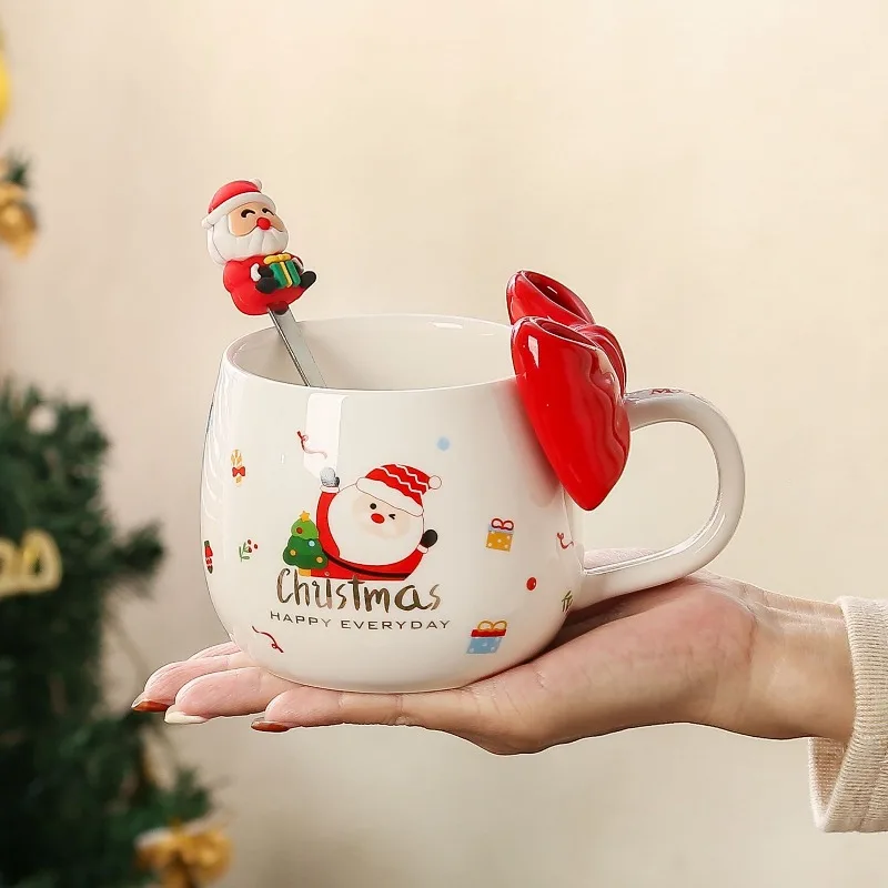 Cute Christmas Ceramic Mug with Bow, Stylish Coffee Cup for Home, Perfect Holiday Gift and Party Favor - Practical and High