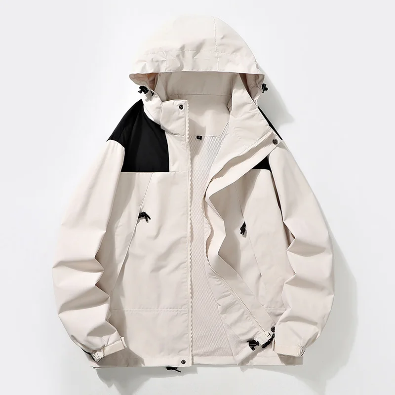 Spring Autumn Men's Hooded Solid Drawstring Zipper Button Pocket Cardigan Lantern Long Sleeve Jackets Coats Fashion Casual Tops