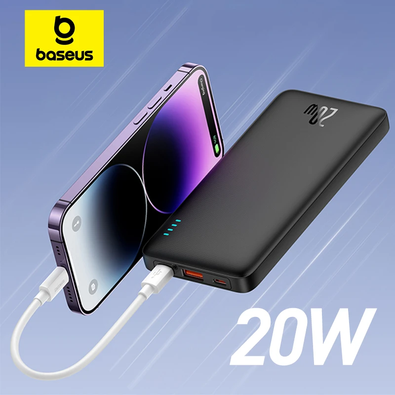 Powerbank 20000 MAh – 2 Porte USB Ricarica Rapida, Compatto Nero 14x2,5 Cm