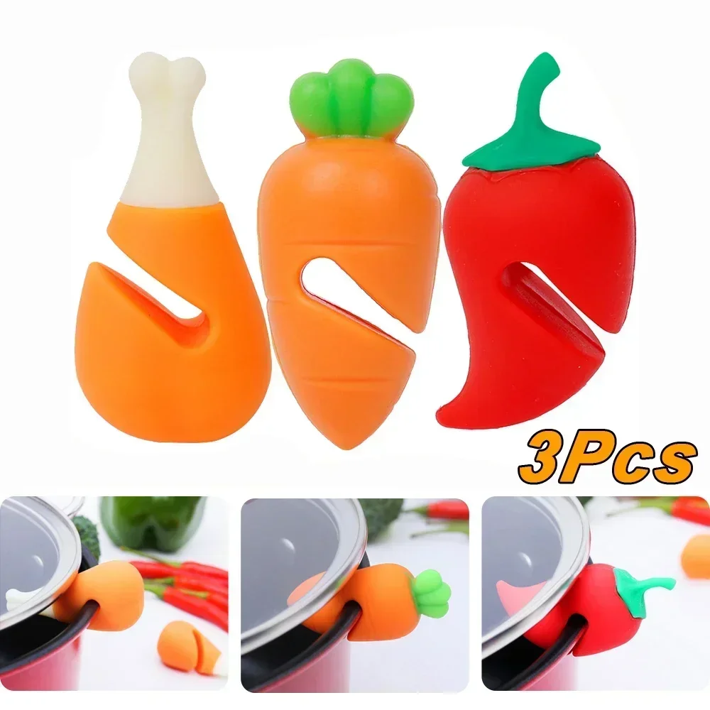 Pot Lid Holder 1/3Pcs Silicone Splash-Proof Heat-Resistant Overflow Plug Lifter Creative and Durable Kitchen Tool
