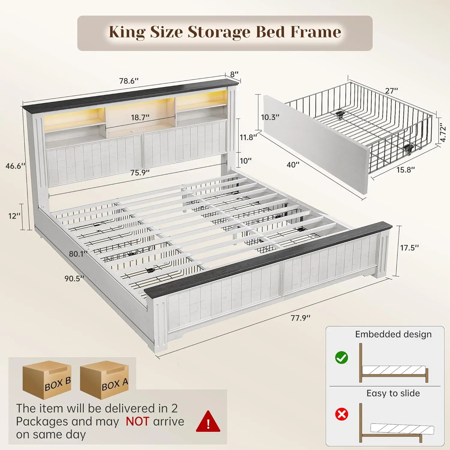 King Storage Bed with LED 2