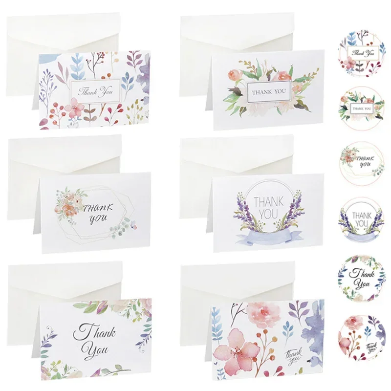 Flower Thank you Card Blank Folding Gift Card With Envelopes Stickers Wedding Party Invitation Cards Blessing 6Pcs/Set greeting cards thank you cards wedding invitations