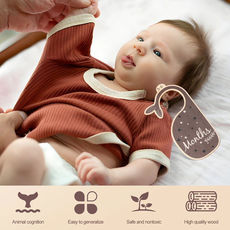 Wooden Cartoon Swan Baby Closet Dividers & Nursery Clothes Organizers with Monthly Growth Recording Cards
