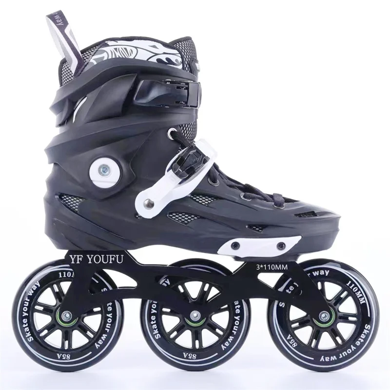 3X110mm Adults Inline Speed Skates for 110mm Max Wheel Racing Skating Shoes with ILQ-9 Bearing CNC Alloy 7075 Skate Frame Base Adult Roller Skates