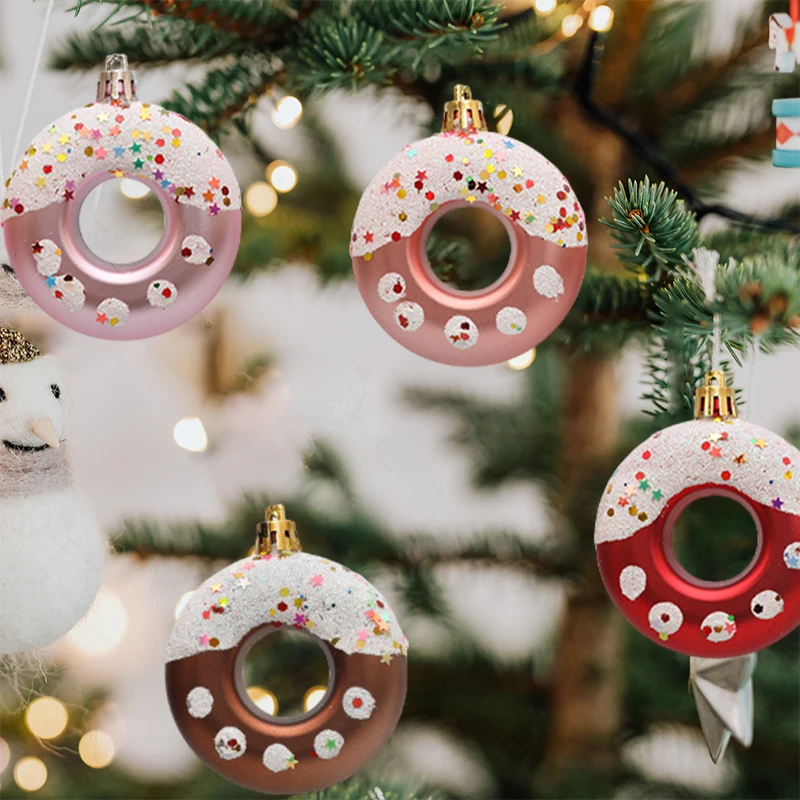 Christmas Decorations 4Pcs Christmas Ball Christmas Tree Decoration Plastic Donuts