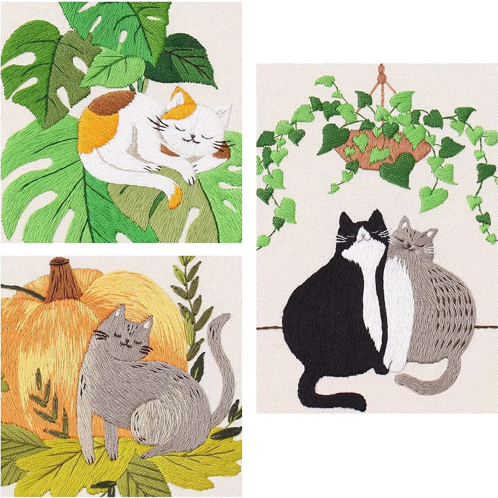 Diy Cat Embroidery Starter Kit With Embroidery Hoops Threads Needles Cross Stitch Kits For Beginners
