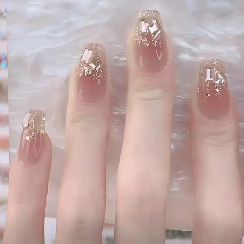 24Pcs Short Ballerina False Nail Tips with Pearl Detachable French Fake Nails Pink Cute Full Cover Press on Nails Manicure Tools