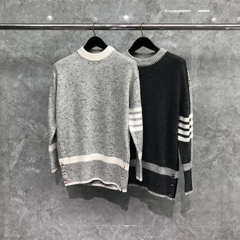 

Women's Sweater 2023 Autumn Winter Sesame Seed 4-bar Stripes Design Pullover Fashion Knitwear Color Matching Sweaters