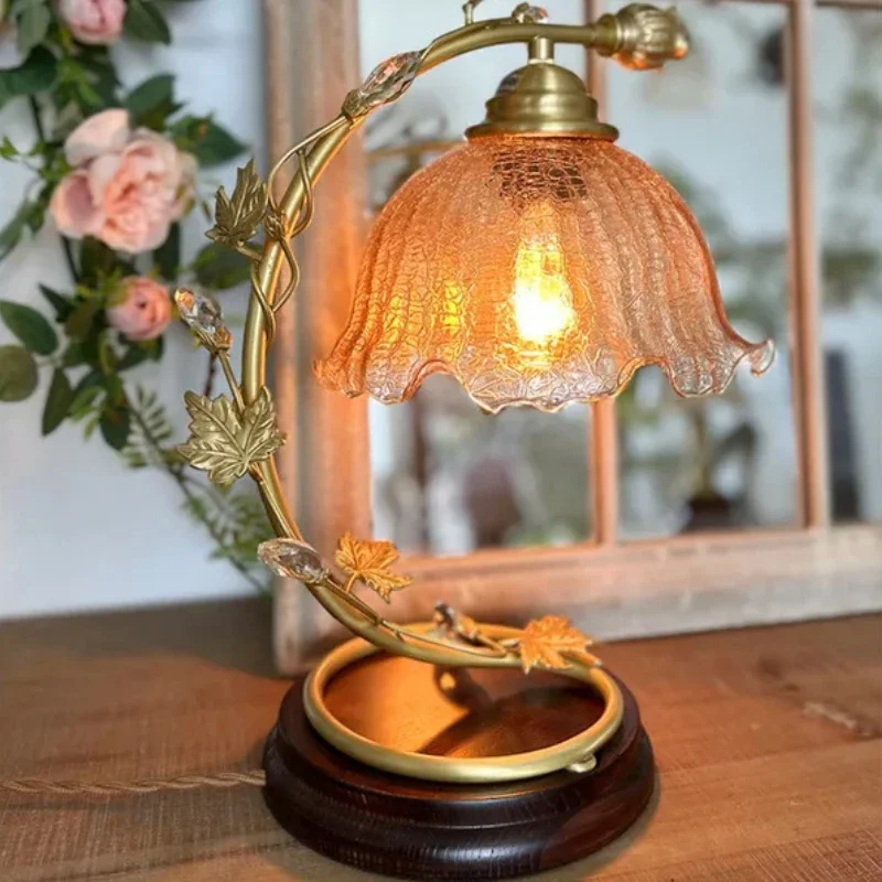 Three Lights, One House Walnut Color Brass Light Luxury Warm And Romantic Atmosphere American Crystal Festive Bedside Lamp