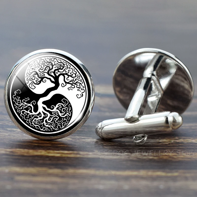 VENACOLY Cufflinks for Men Sterling Silver Tree of Life Men's Round Cuff Links with Abalone Shell Family Tree Business Wedding Groomsmen Gifts Suit Shirt Accessories for Men Father