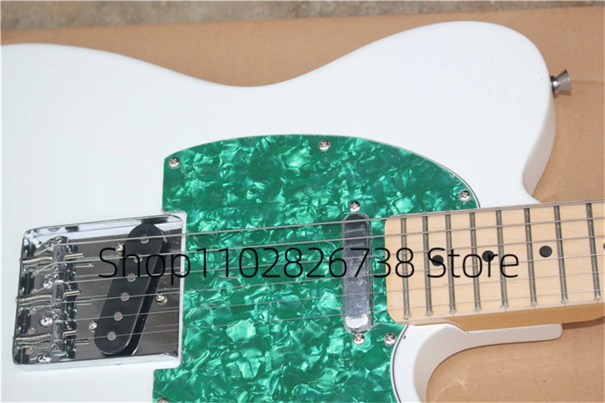 Фото Классическая белая электрическая гитара Tel Guitar гриф клена жемчужина зеленая защита с фиксированным мостом хромированные тюнеры Заводские пользовательские №3