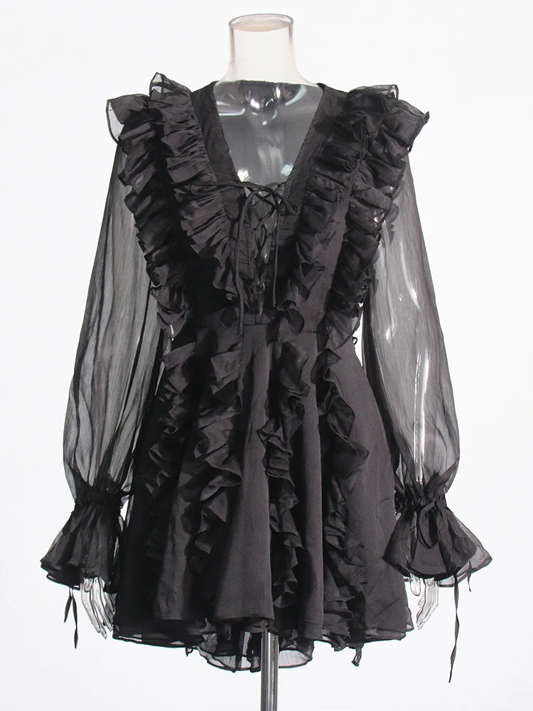 andwang double frill mini dressMサイズBLACK double frill mini dress