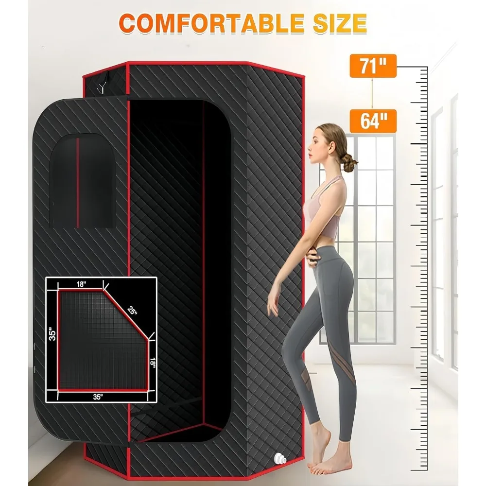 Portable Sauna Box for Home, Steam Sauna Box, 35" x 18" x 25", 71" Full Body Personal Sauna Room with 1200W 3L Steamer, Foldable 6