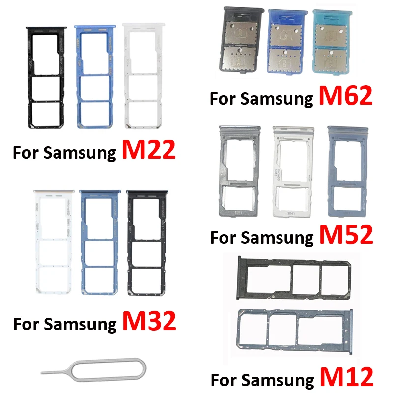 

For Samsung Galaxy M12 M22 M32 M52 M62 5G Original Phone New SIM Chip Tray Slot Pocket SD Card Holder Drawer With Tools