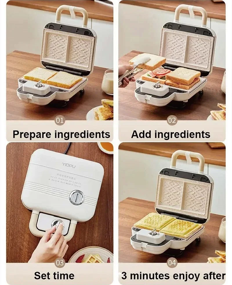 220V Electric Sandwich Maker Multi-functional Breakfast Maker Waffle Timing Bread Machine Double Plate Sandwich Pancake Machine