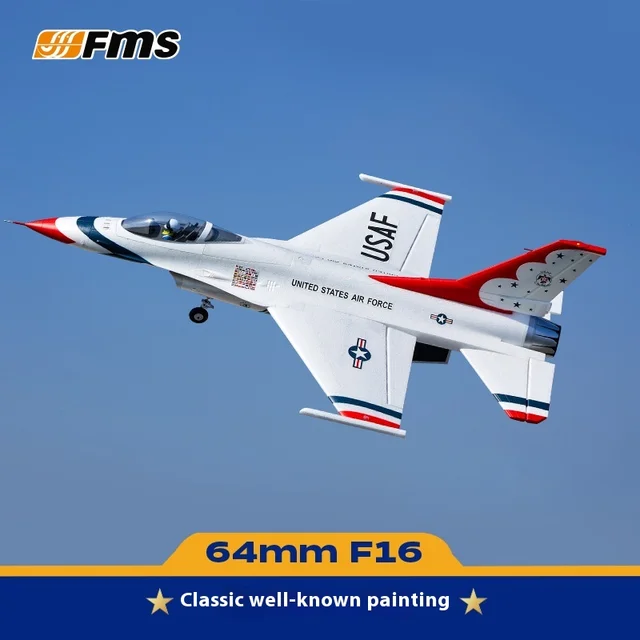 Fms New 64mm Ducted F-16 Fighting Falcon Rc Plane Remote-Controlled Electric Jet Fighter Assembled Fixed Wing Vortex Jet Sound 3