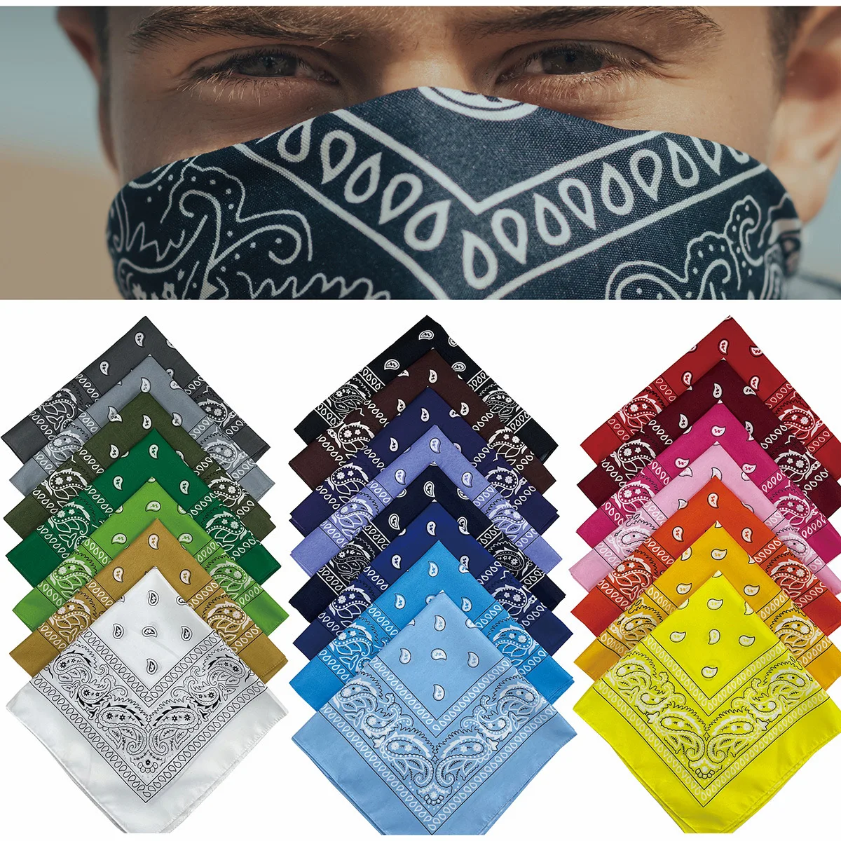 Juego de 20 piezas de bufanda cuadrada colorida de cachemira de moda, turbante versátil estilo hip-hop, diadema del mismo estilo para hombres y mujeres, deportes al aire libre, ciclismo, accesorios de montañismo, colores mezclados, combinación aleatoria