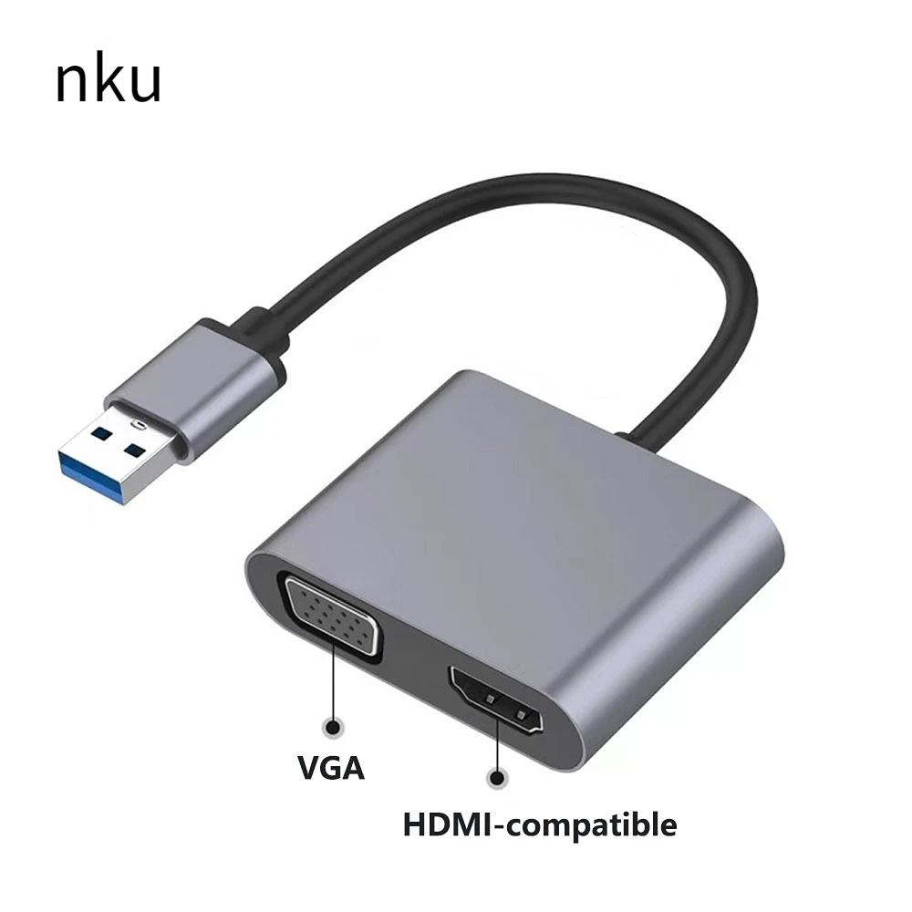 

Nku USB к HDMI-совместимый адаптер VGA кабель FHD двойной выход многоэкранный конвертер для MacOS Windows7/8/10/11 ноутбук компьютер