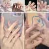 Handmade Manicures Mid-length Trapezoidal Detachable Diamond Manicure Finished Fake Wear Bow Opal Flash Silver Nails L8w1 1