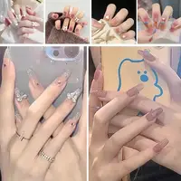 Handmade Manicures Mid-length Trapezoidal Detachable Diamond Manicure Finished Fake Wear Bow Opal Flash Silver Nails L8w1 1