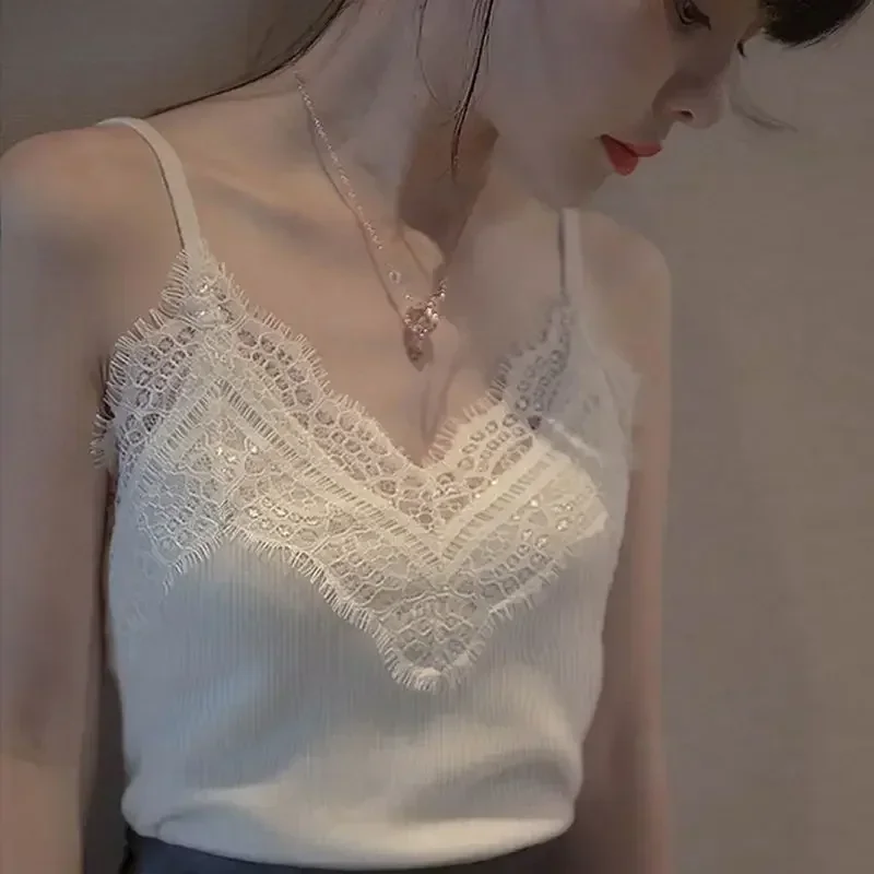 

Новинка 2023, Высококачественный кружевной жилет для женщин, Летний Новый облегающий топ на бретелях с рубашкой без рукавов