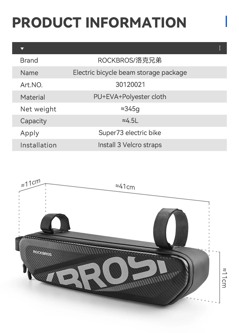 ROCKBROS Large Electric Bike Bag TopTube Pannier Bicycle Frame Bag