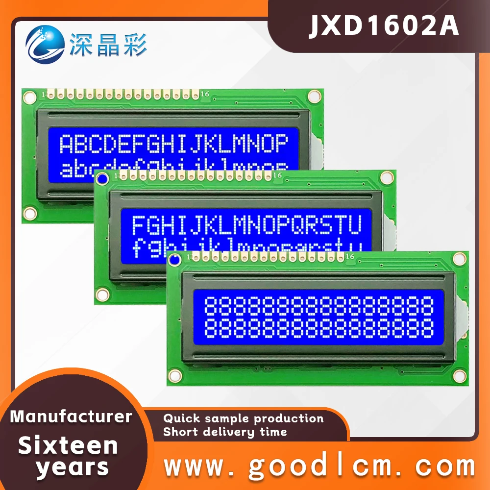 

quality Small size characters display module JXD1602A STN Emerald Negative lcd 16X2 dot matrix display 5.0V and 3.3V optional