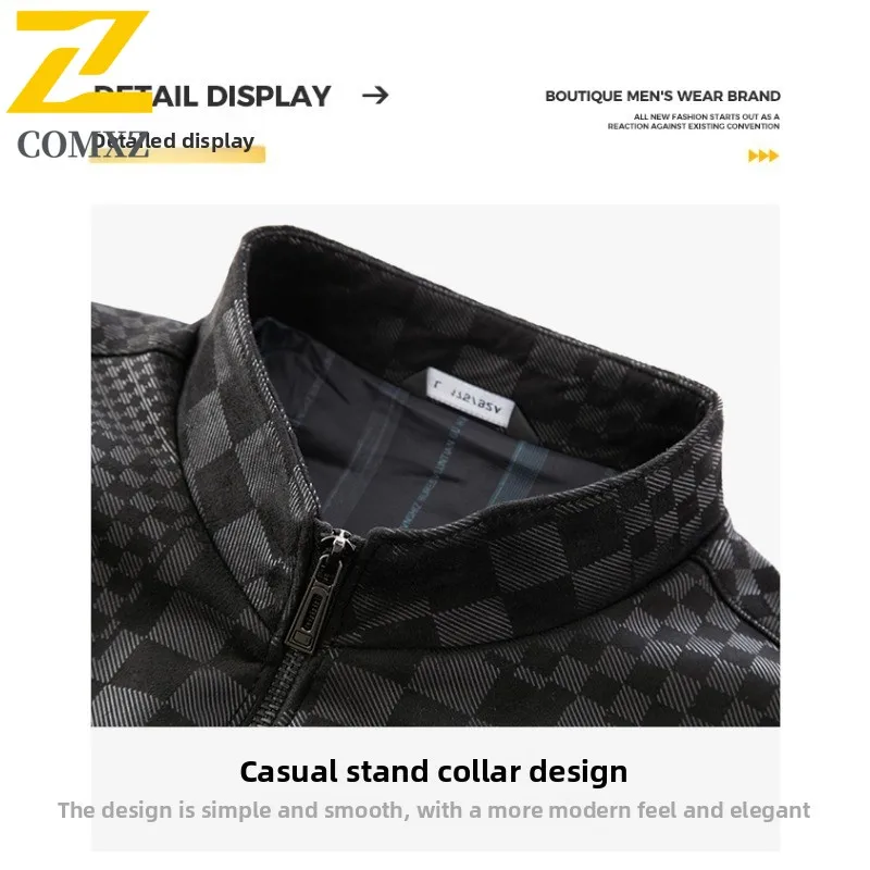 EIAO Autumn Winter Men's Slim Fit Leather Jacket Windproof Waterproof Versatile Coat Fashion Outdoor for Hiking Camping Fishing