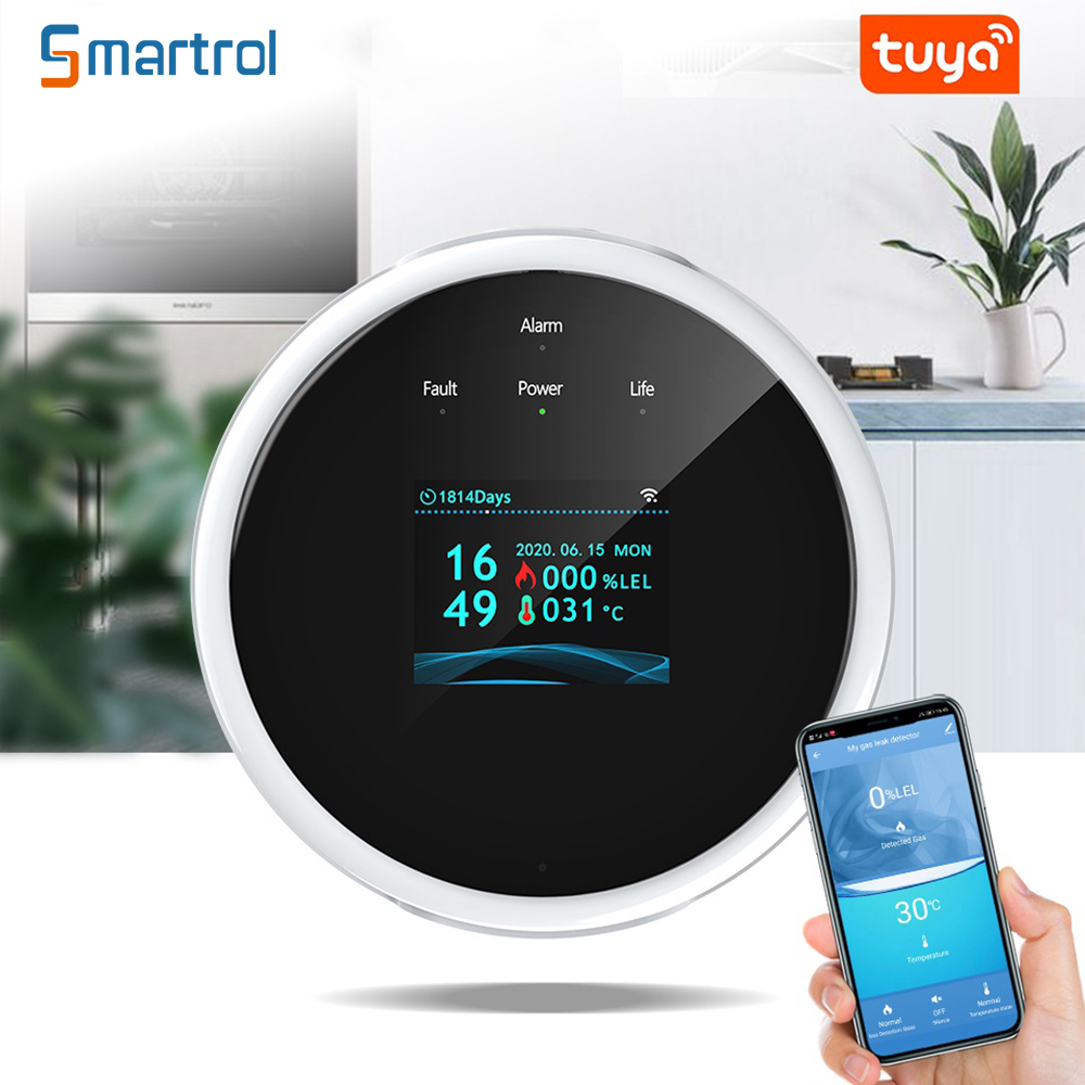  Smartrol Gas Alarm Sensor Gas Leak Detector Tuya Smart Wifi Natural Combustible Gas Alarms With LCD Display for Smart Life App 