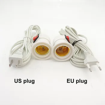 LED 램프 전구 베이스 소켓 홀더, EU 미국 플러그 스위치 와이어 연장 케이블, 펜던트 전구 행램프, AC 전원 코드 케이블, E27, 2.5m