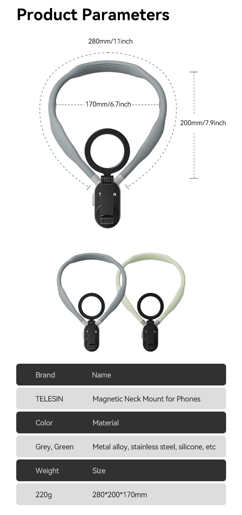 TELESIN Silicone Phone Magnetic Neck Mount Quick Release Hold for Iphone 15 14 1