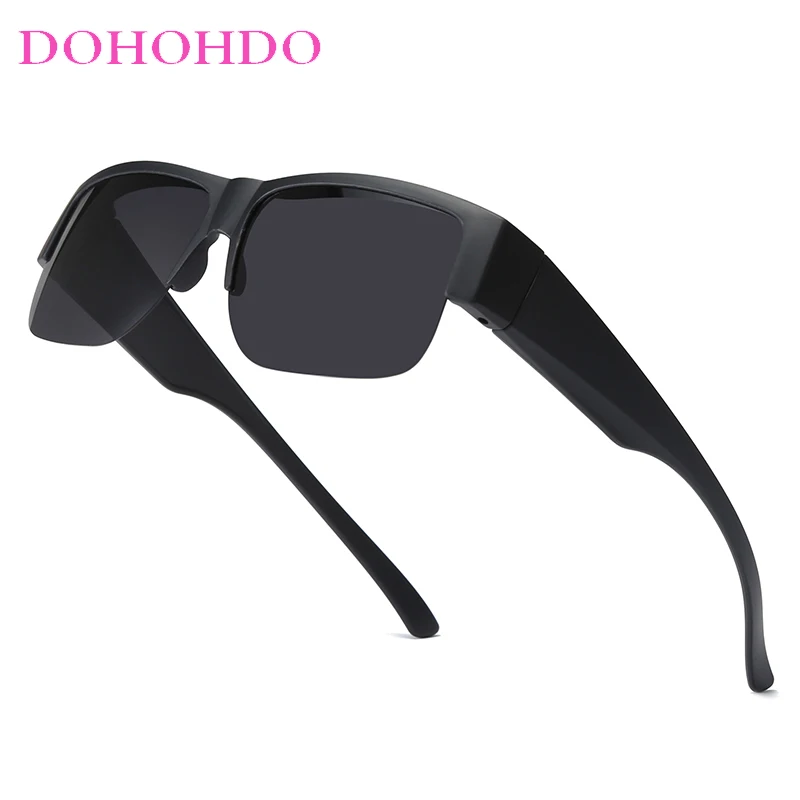 Vintage Half-Frame Polarized Sunglasses with Photochromic Black Lenses