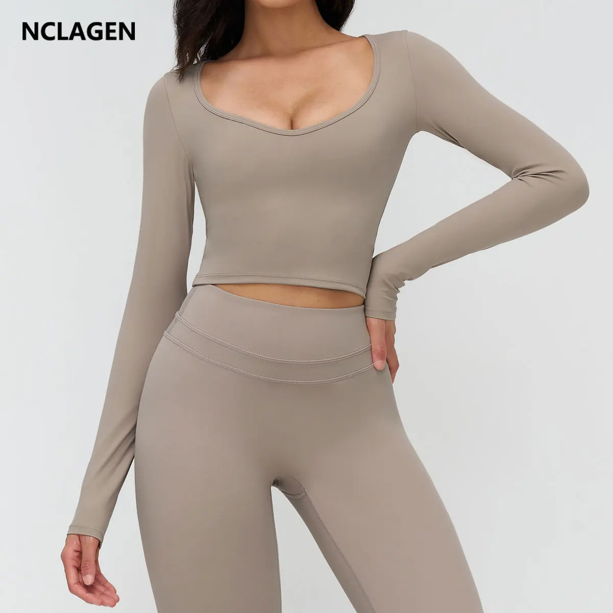 Haut Yoga Femme Manches Longues Col V