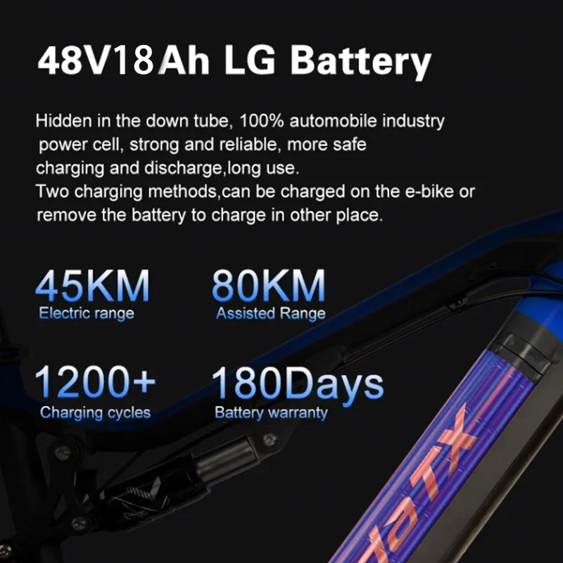New Central Motor Peak 1000W 48V18AHBattery 27.5Inch Ebike Full Suspension 9-speed Aluminum Alloy Frame Hydraulic Brakes